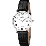 Festina Classic F16477/1 - cinturino pelle nero - cassa acciaio - quadrante bianco con datario